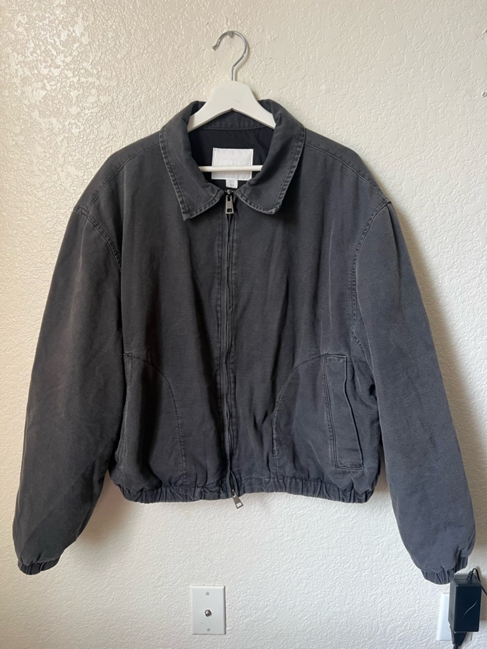 Zara Men Washed Cotton Utility Overshirt - Grey- Size L
